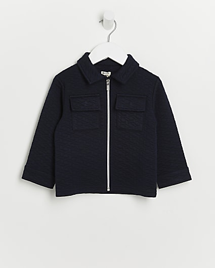 Mini boys navy quilted zip through shacket