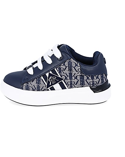 360 degree animation of product Mini boys navy RI monogram lace up trainers frame-3
