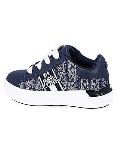 360 degree animation of product Mini boys navy RI monogram lace up trainers frame-4
