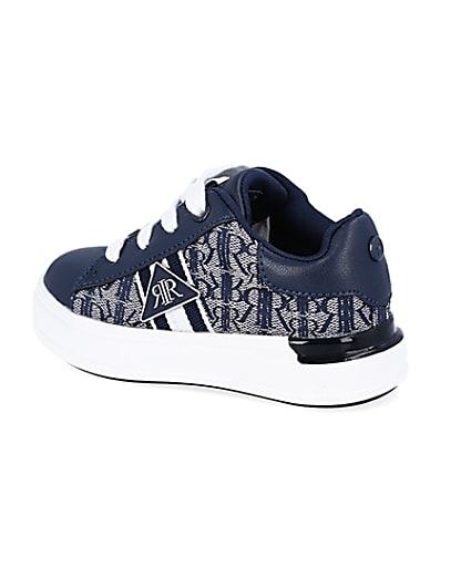 360 degree animation of product Mini boys navy RI monogram lace up trainers frame-5