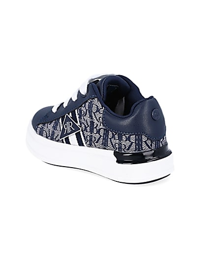 360 degree animation of product Mini boys navy RI monogram lace up trainers frame-6