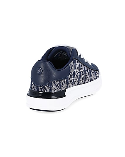 360 degree animation of product Mini boys navy RI monogram lace up trainers frame-11