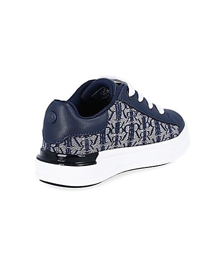 360 degree animation of product Mini boys navy RI monogram lace up trainers frame-12