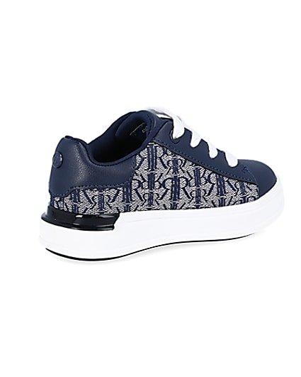 360 degree animation of product Mini boys navy RI monogram lace up trainers frame-13