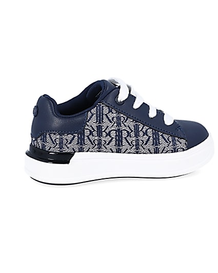 360 degree animation of product Mini boys navy RI monogram lace up trainers frame-14