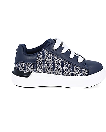 360 degree animation of product Mini boys navy RI monogram lace up trainers frame-15