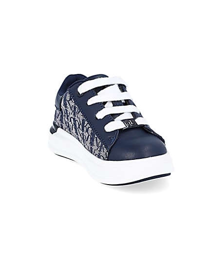 360 degree animation of product Mini boys navy RI monogram lace up trainers frame-19