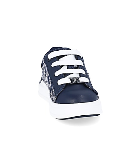 360 degree animation of product Mini boys navy RI monogram lace up trainers frame-20