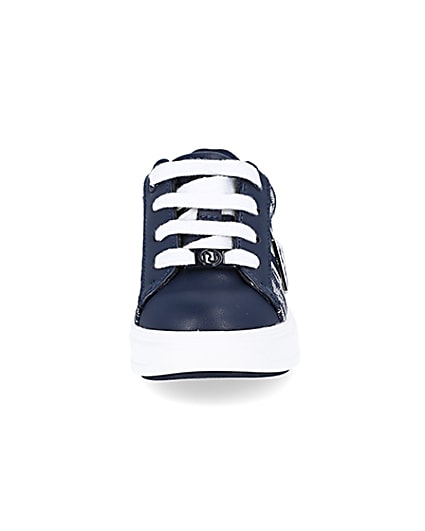360 degree animation of product Mini boys navy RI monogram lace up trainers frame-21