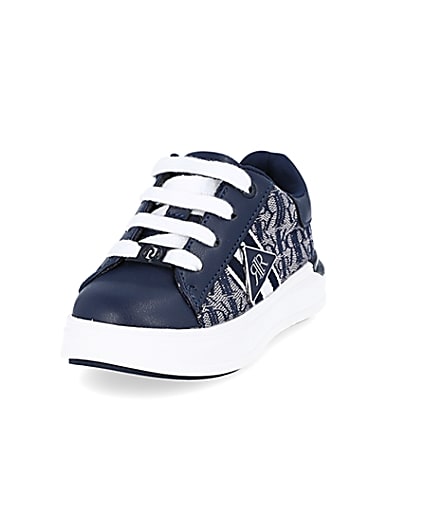 360 degree animation of product Mini boys navy RI monogram lace up trainers frame-23