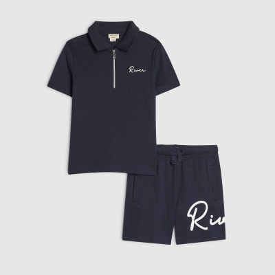 Mini Boys Navy RI Polo Shirt And Shorts Set