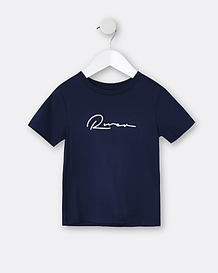 Mini boys navy 'River' embroidered t-shirt