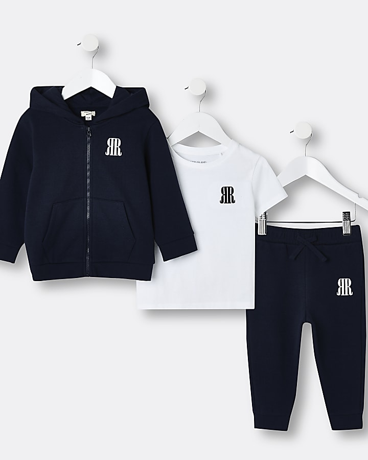 Mini boys navy RR hoodie and jogger outfit River Island Boys Clothing Sweaters Hoodies 