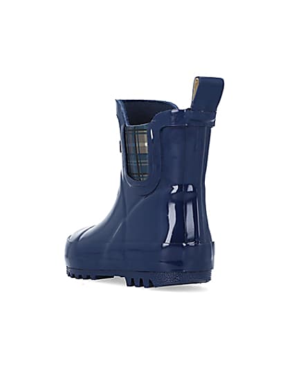 360 degree animation of product Mini Boys Navy Rubber Chelsea Wellie Boots frame-7