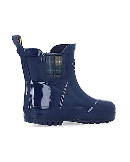 360 degree animation of product Mini Boys Navy Rubber Chelsea Wellie Boots frame-13