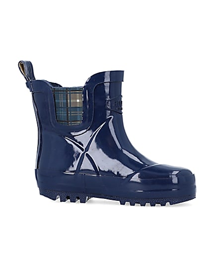 360 degree animation of product Mini Boys Navy Rubber Chelsea Wellie Boots frame-16