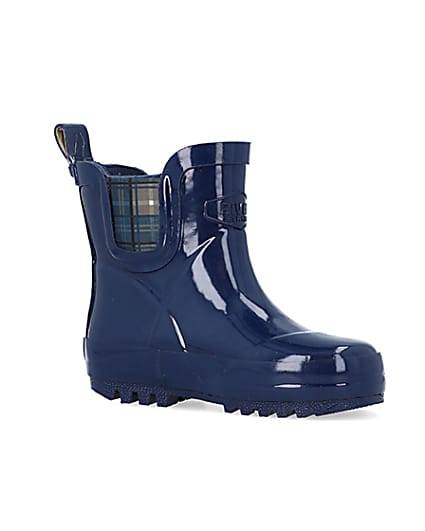 360 degree animation of product Mini Boys Navy Rubber Chelsea Wellie Boots frame-17