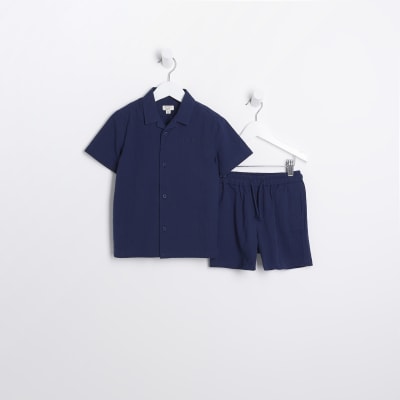 Mini Boys Navy Shirt and Shorts Set