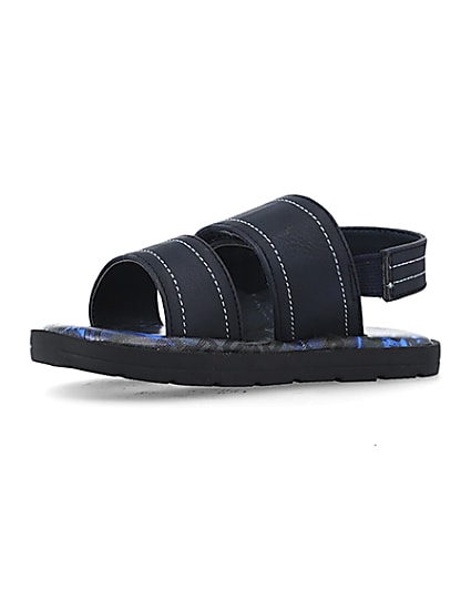 360 degree animation of product Mini boys navy stitched sandals frame-1