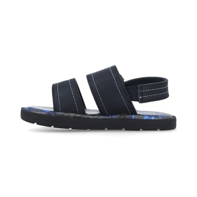360 degree animation of product Mini boys navy stitched sandals frame-3