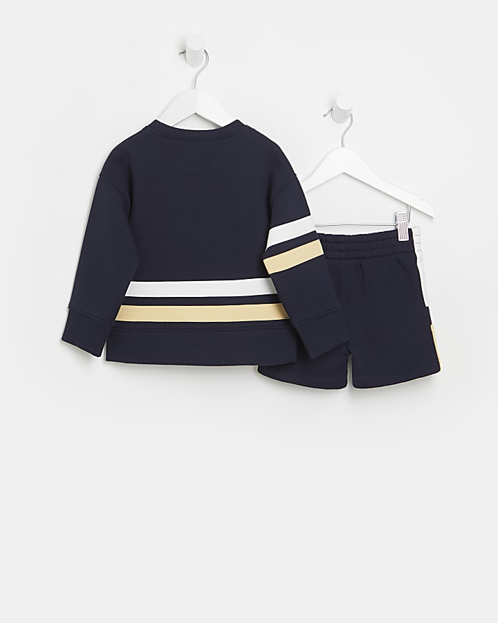 Mini boys navy stripe block sweat outfit