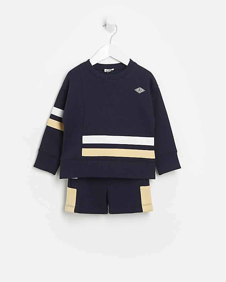 Mini boys navy stripe block sweat outfit