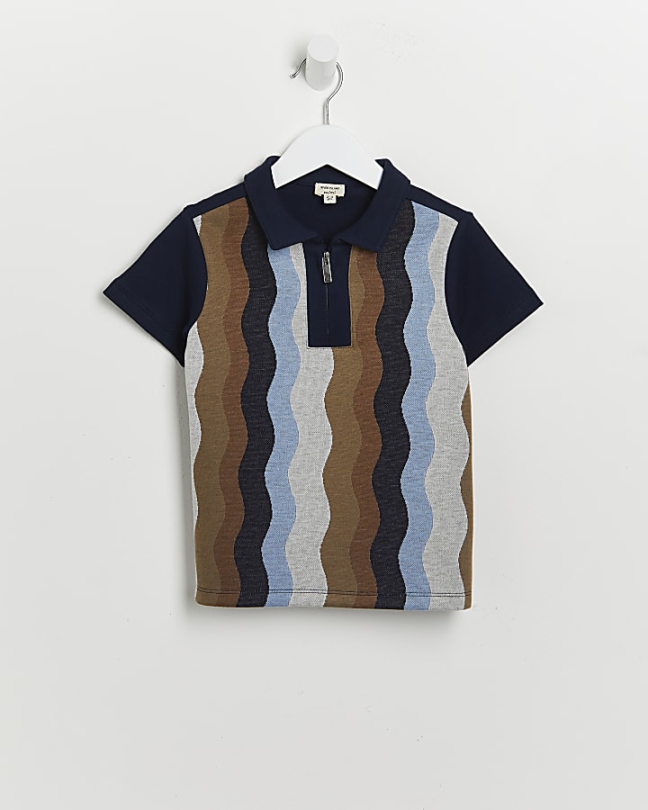 Mini boys navy Stripe Polo shirt
