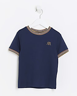 Mini boys Navy stripe trim t-shirt