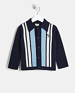 Mini boys navy striped polo shirt