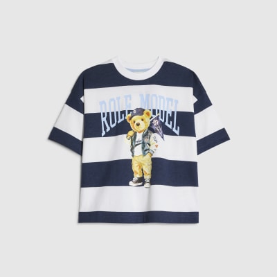 Mini Boys Navy Striped Role Model T-Shirt