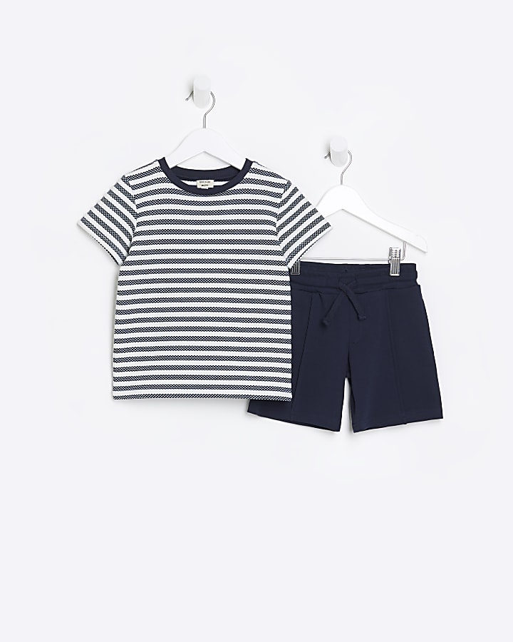 Mini boys navy striped t-shirt and shorts set
