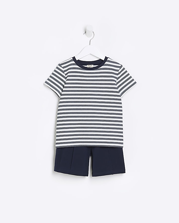 Mini boys navy striped t-shirt and shorts set