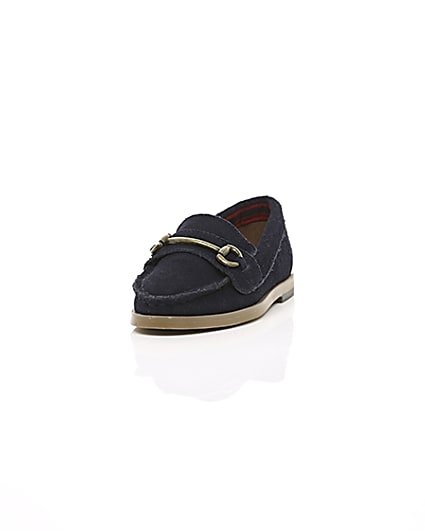 360 degree animation of product Mini boys navy suede snaffle loafers frame-2