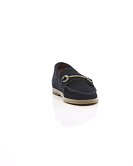 360 degree animation of product Mini boys navy suede snaffle loafers frame-5