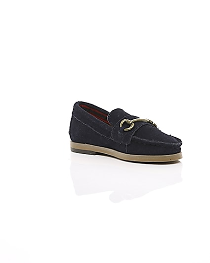 360 degree animation of product Mini boys navy suede snaffle loafers frame-7