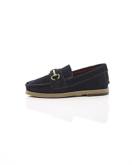 360 degree animation of product Mini boys navy suede snaffle loafers frame-22