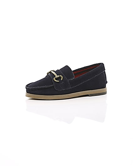 360 degree animation of product Mini boys navy suede snaffle loafers frame-23