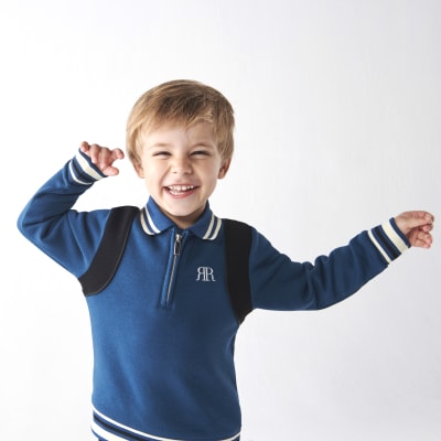 Mini boys navy sweatshirt and joggers set River Island