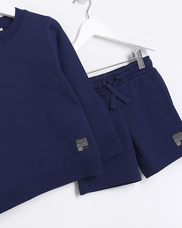 Mini Boys Navy Sweatshirt and Shorts Set