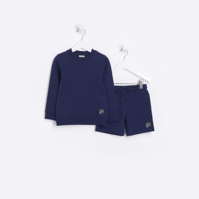 Mini Boys Navy Sweatshirt and Shorts Set