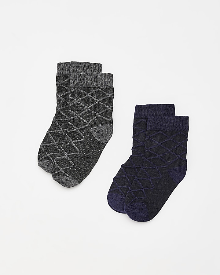 River Island Boys Clothing Underwear Socks Mini boys textured smart socks 2 pack 