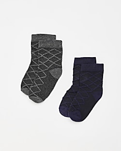 Mini boys navy textured smart socks 2 pack