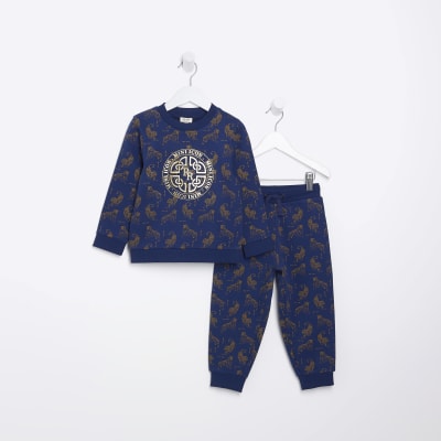 Mini boys navy Tiger Sweatshirt set