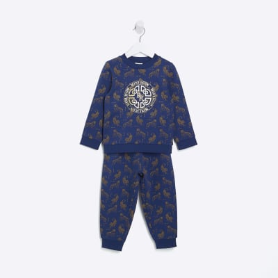 Mini boys navy Tiger Sweatshirt set