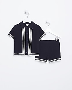 Mini boys navy tipped polo shirt outfit