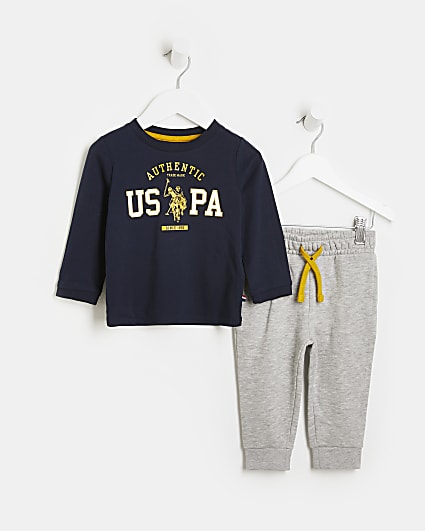 Mini boys navy USPA branded 2 piece outfit