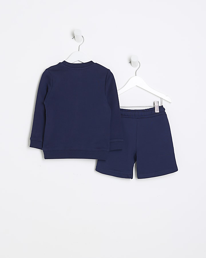 Mini boys navy varsity sweatshirt and shorts