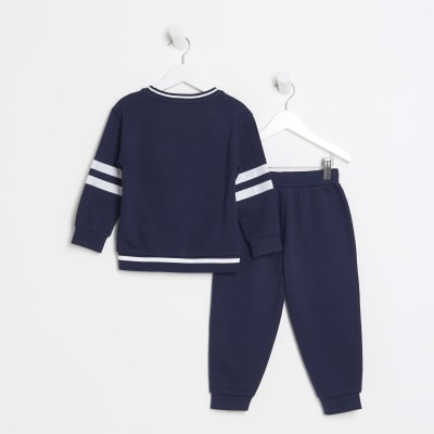 Mini boys navy varsity sweatshirt set | River Island