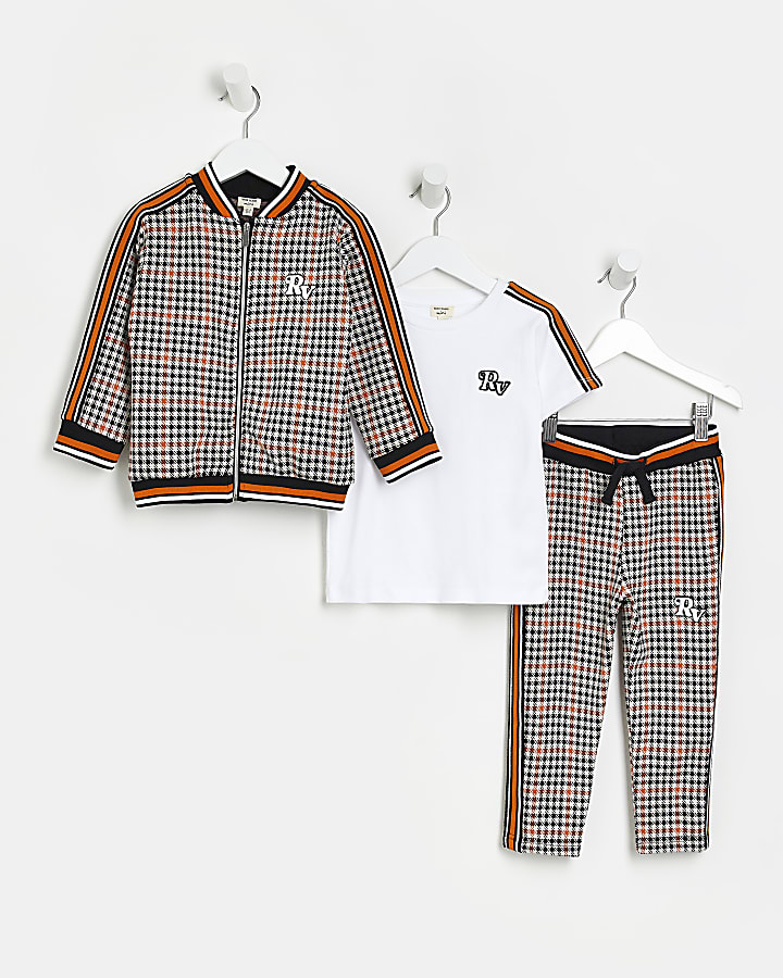 Mini boys Orange Dogtooth 3 piece outfit