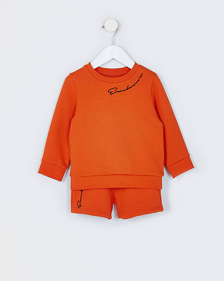 Mini boys orange sweatshirt outfit
